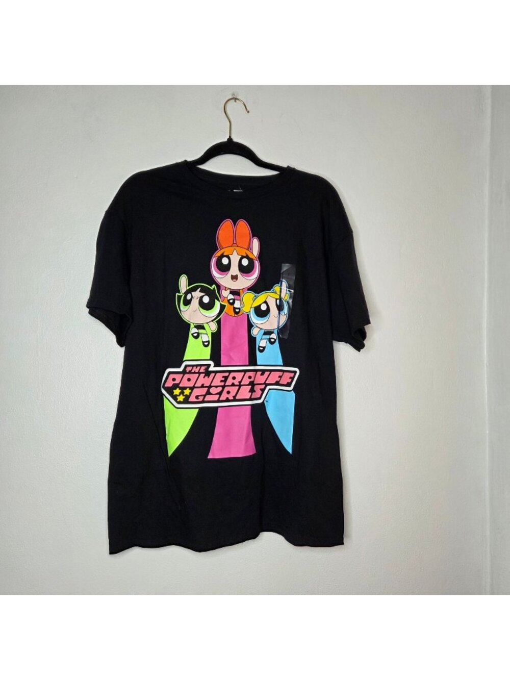 The Powerpuff Women's Black Graphic Tee Shirt Large 100% Cotton